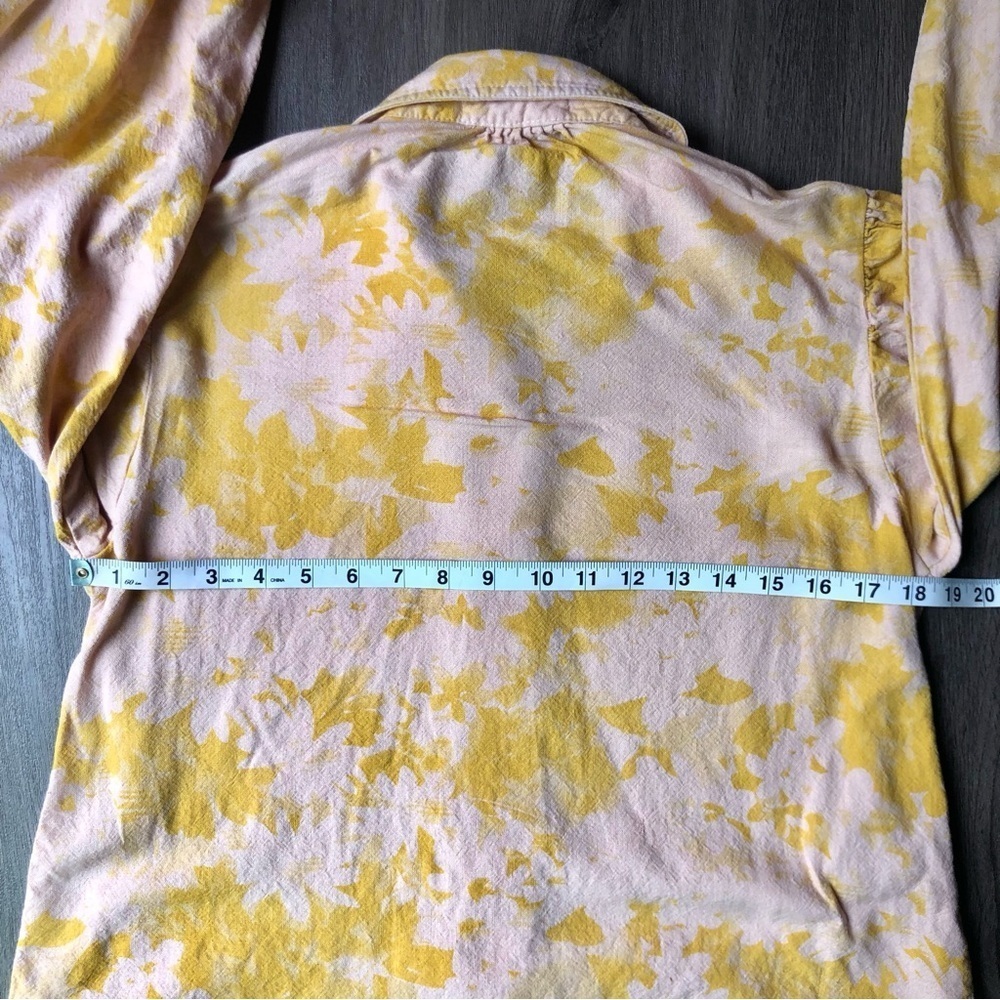 Self Contrast Blouse Women’s XS Pink Yellow Linen Blend Puff Sleeve Button Shirt - Picture 5 of 8